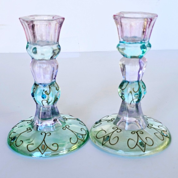 PartyLite Other - Vintage 80's Bejeweled Partylite Mardi Gras 5" Candle Taper Holder Set of 2 1564